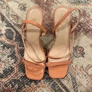 Coral Pink Heel Sandal Shoes, Size 9